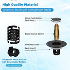 Universal Bathroom Sink Stopper Hair Catcher Upgraded with 2-Layer Detachable Filter Basket, 4 in 1 Pop Up Drain Strainer, Anti-Clog, Odor-Block, Fit for 1.1''~2.36'' Sinks, 2PCS, Matteblack