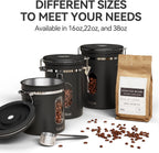 Veken Coffee Canister with Window, Airtight Stainless Steel Kitchen Food Storage Container with Date Tracker and Scoop for Grounds Coffee, Beans, Tea, Flour, Cereal, Sugar, 22&16OZ,Black