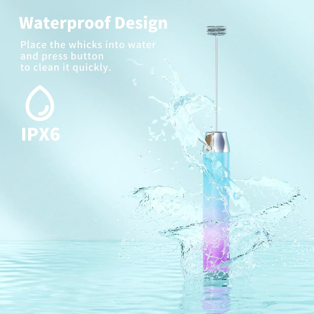 Maestri House Rechargeable Milk Frother with Stand, LunaFro Handheld Electric Foam Maker Waterproof Detachable Stainless Steel Whisk Drink Mixer Foamer for Lattes, Cappuccino