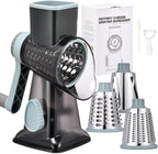 Rotary Cheese Grater Hand Crank Cheese Shredder Vegetable Mandoline Slicer for Kitchen 3 in 1 Changeable Blades for Cheese Potato Nuts Chocolate Ice(GreyBlue)