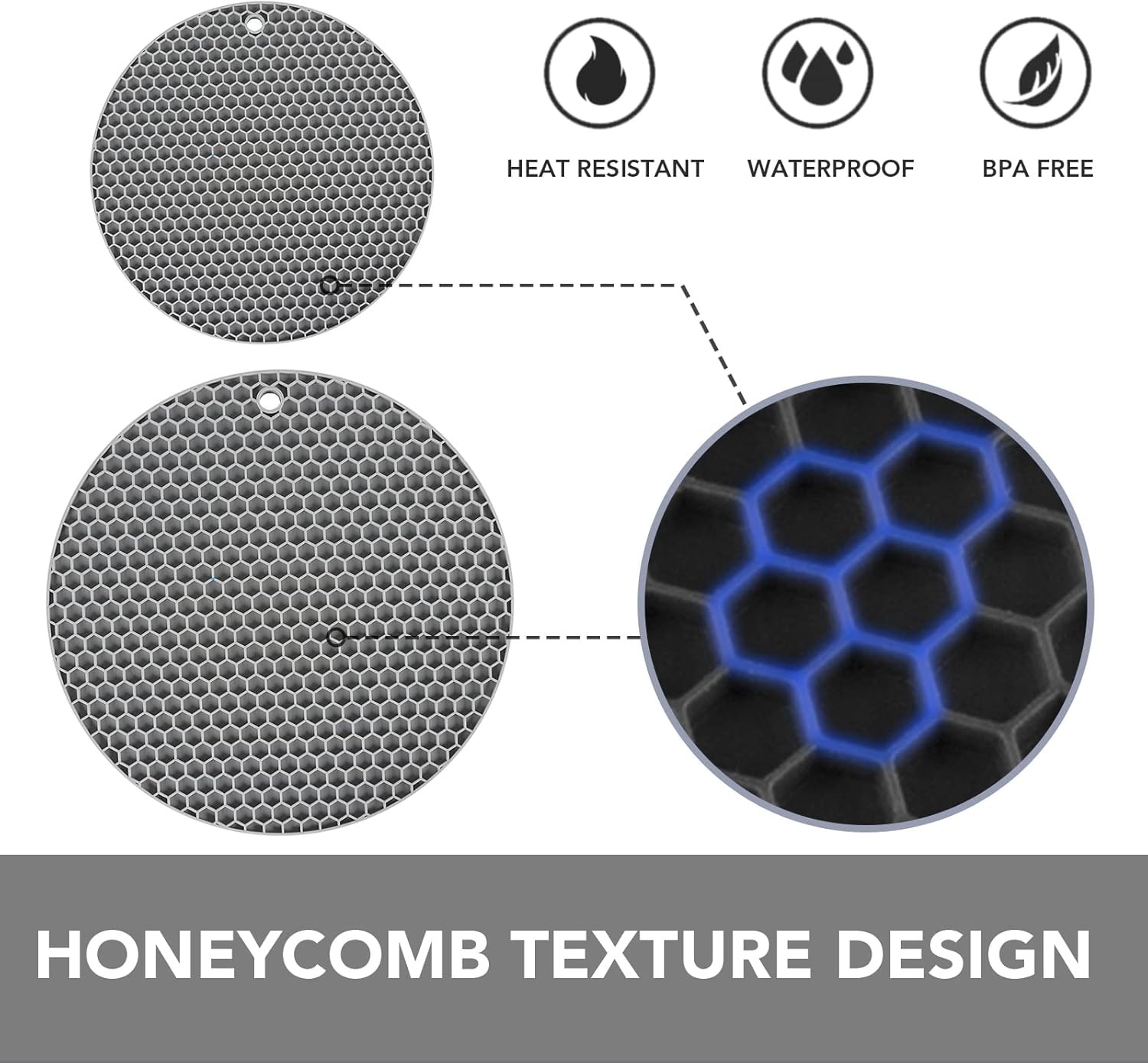 Joyhalo Trivets for Hot Dishes - Hot Pads for Kitchen, Silicone Pot Holders for Hot Pots and Pans, Silicone Mats for Kitchen Countertops, Table, Flexible Easy to Wash and Dry, Grey