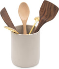 Ceramic Large Kitchen Utensil Holder for Countertop, 7"x5.9", Stable & Sturdy, Cooking Utensils Holder, Smooth & Matte Cream Color,Silicone Pads, Utensil Organizer for Kitchen Counter Decor