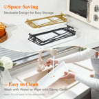 Lifewit Plastic 3 Tier Serving Tray for Party Supplies, 14" x 6.5" Crack-Proof Platters for Serving Food, White Reusable Trays with Yellow Metal Display Stand for Veggie, Fruit, Cookies, Dessert
