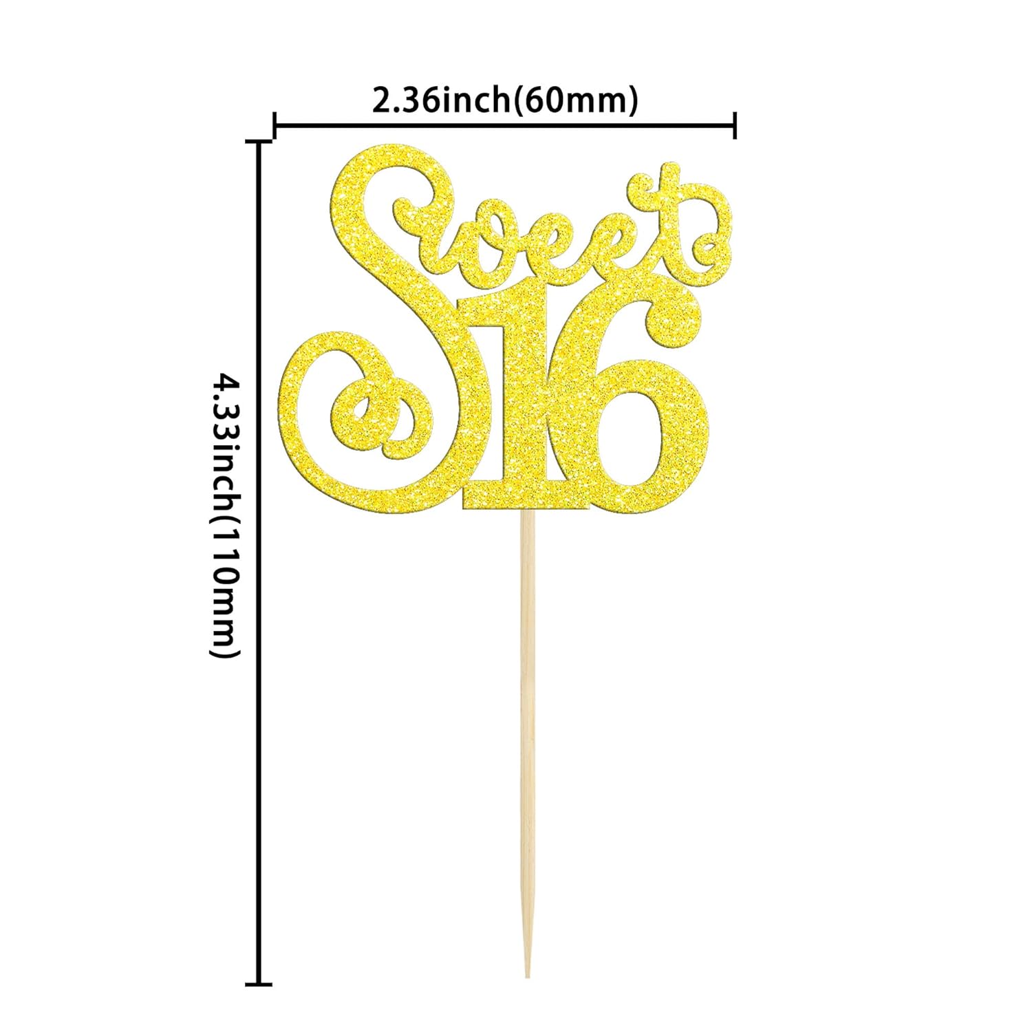 Gyufise 24 Pack 16th Birthday Cupcake Toppers Glitter Sixteen Happy Sweet 16 Cupcake Picks Cheers to 16 Years Old Cupcake Decorations for 16th Birthday Anniversary Party Supplies Multi Gold