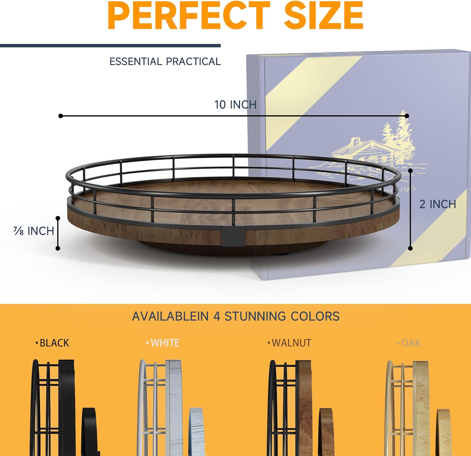 Farmhouse Oak 10" Lazy Susan Turntable Organizer for Cabinet, Round Wooden Lazy Susan Organization and Storage for Dining Table, Pantry, Kitchen, Countertop, Cupboard,Home Decor, Walnut Wood