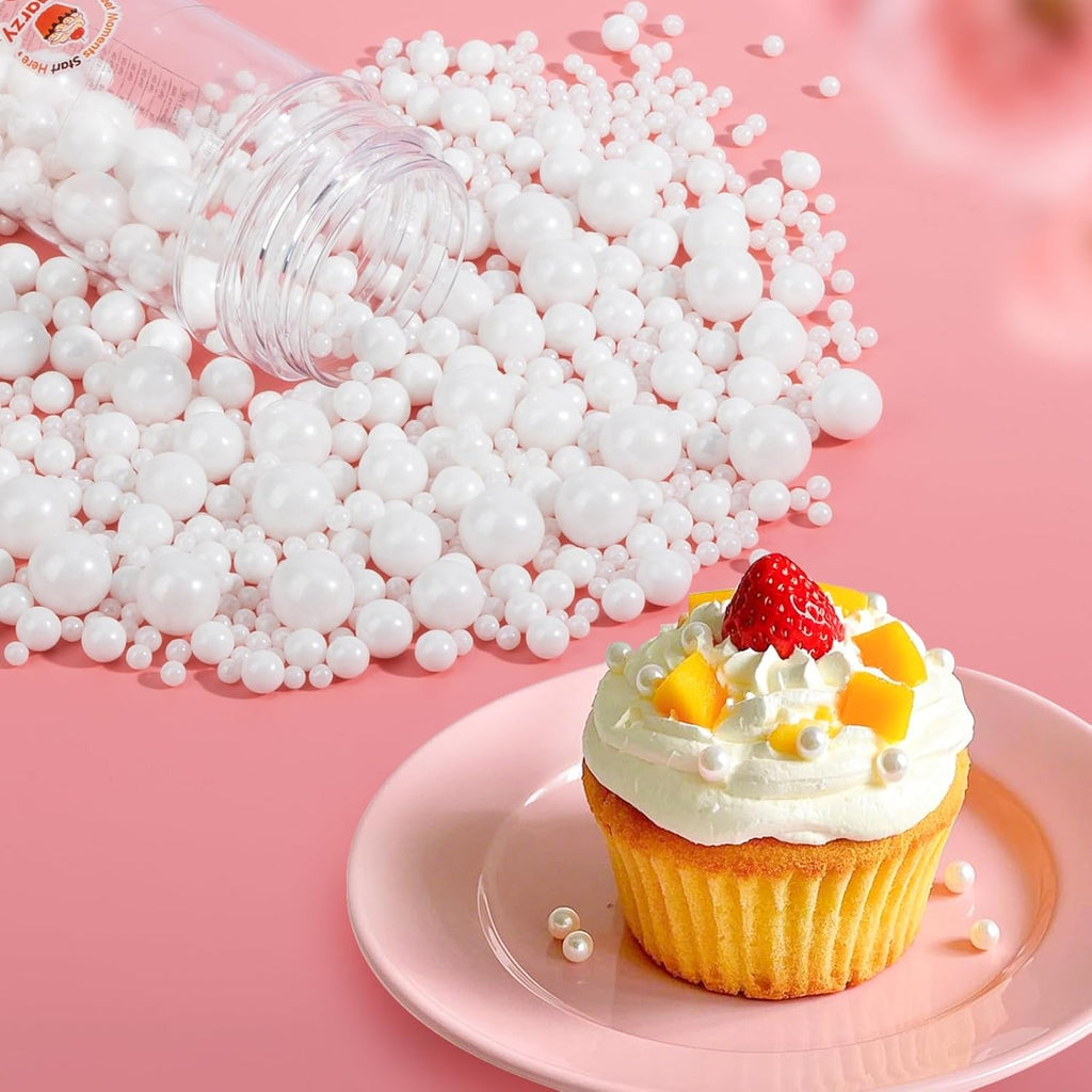 Edible White Pearl Sprinkles for Cake Decorating,Edible Pearl Sugar Mix Size 130g/4.58oz,Baking Candy Decorations,Cupcake Toppers,Cookie Donuts Ice Cream Dessert Decorating,Wedding Birthday Party Valentines Christmas Supplies