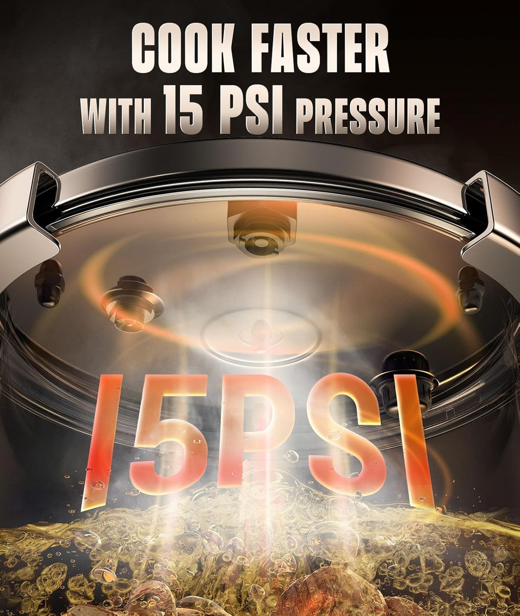 Pressure Cooker 6.3QT, [Save 70% Cooking Time] Stainless Steel Pressure Canner with Triple-Layer Steel Body [One Hand Operation] Rotating Lock/Unlocking Lid System Steam Rack Included Olla De Presion