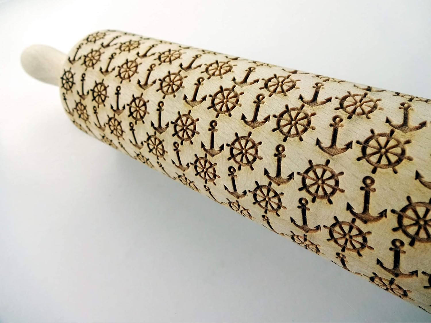 EMBOSSING ROLLING PIN MARINE LASER ENGRAVED WOODEN DOUGH ROLLER GIFT FOR FRIEND SAILOR