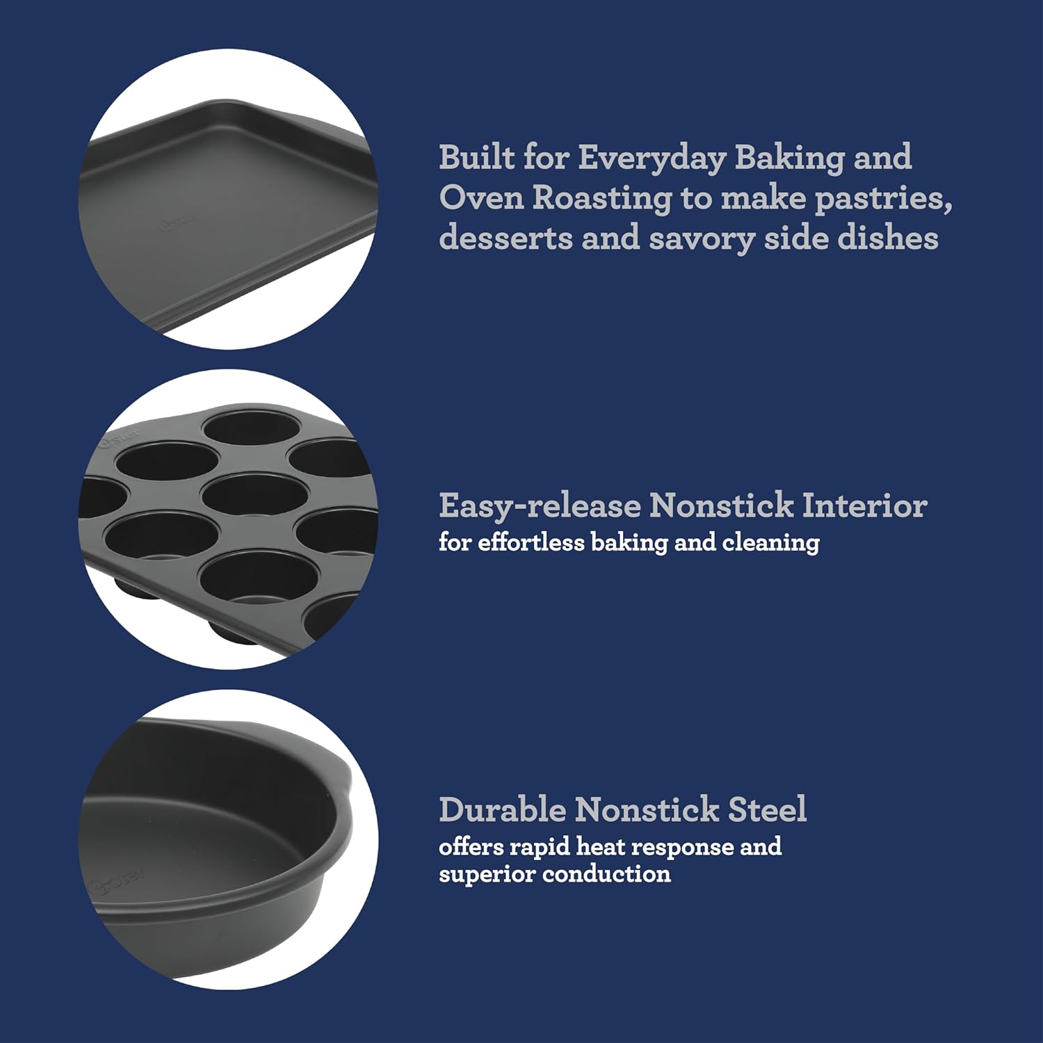Oster Teston 5 Piece Carbon Steel Baking Pans Bakeware Set w/Premium PFA Free Nonstick - Matte Black