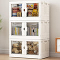 345Qt Stackable Storage Bins with Individual Lids & Wheels, Large Plastic Collapsible Latching Boxes Closet Organizers and Storage Cabinet Shelves Units for Home Kitchen Dorm, 3-Pack White