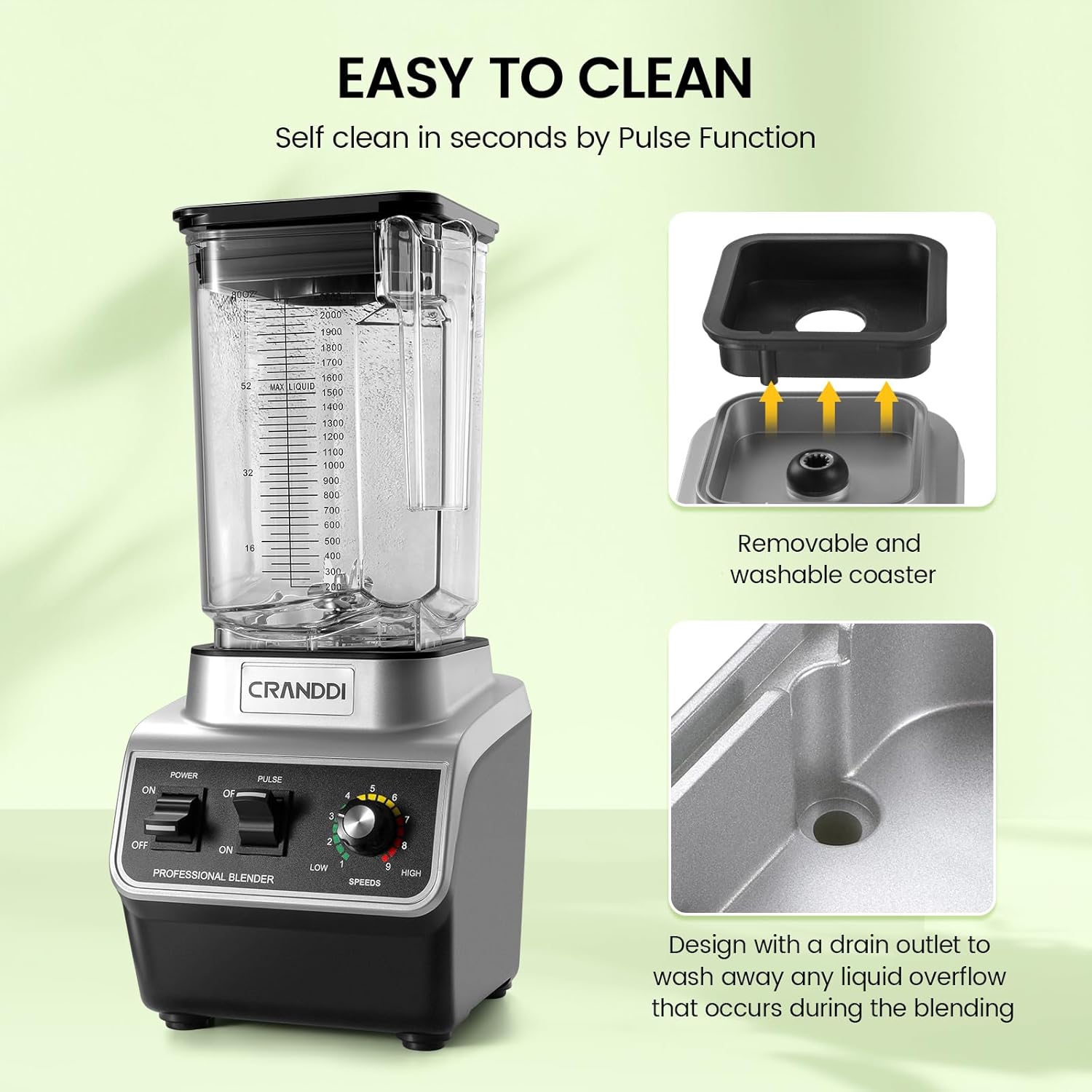 CRANDDI Professional Commercial Blender for Kitchen with Max 1500W High Power, 80oz Large Capacity Blender with Tamper for Crushing Ice, Chopping, Grinding, Making Smoothies, K96 Black