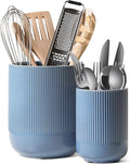 LE TAUCI Utensil Holder, 7.3"+5.4" Ceramic Kitchen Utensil Holder for Countertop, Large Cooking Utensil Crocks for Kitchen Counter, Modern Utensil Organizer for Spatula, Set of 2, Dusty Blue