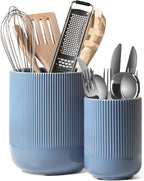 LE TAUCI Utensil Holder, 7.3"+5.4" Ceramic Kitchen Utensil Holder for Countertop, Large Cooking Utensil Crocks for Kitchen Counter, Modern Utensil Organizer for Spatula, Set of 2, Dusty Blue