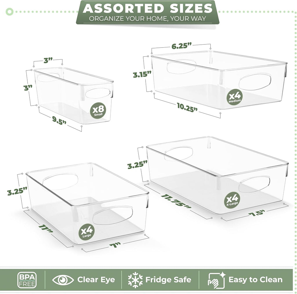 Sorbus Variety 20-Pack Clear Plastic Organizing Bins – Clear Bins for Organizing, Refrigerator Organizers, Fridge Organizer, Pantry Storage, Kitchen Organizer, and Pantry Organizers and Storage Bins
