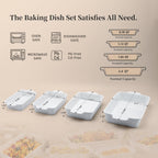 Casserole Dishes for Oven, Baking Dishes, Ceramic Bakeware Sets of 4, Rectangular Baking Pan Set with Handles for Baking, Casserole, Kitchen, Wedding Gift,White