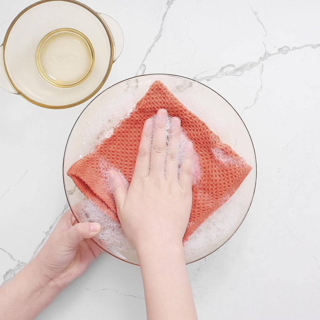 Homaxy 100% Cotton Waffle Weave Kitchen Dish Cloths, Ultra Soft Absorbent Quick Drying Dish Towels, 12 x 12 Inches, 12-Pack, Coral