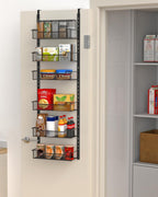 12.3" W Narrow Over the Door Pantry Organizer, 6-Tier Over the Door Organizer with Adjustable Basket, Pantry Door Organization for Pantry Kitchen Storage Room Spice Rack, Black