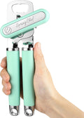 Spring Chef Stainless Steel Can Opener - Manual with Soft Grip Handles, Easy Turn, Heavy Duty Hand Can Opener for Seniors with Smooth Edge - Built-in Magnetic Lid Remover - Mint