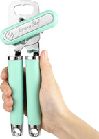Spring Chef Stainless Steel Can Opener - Manual with Soft Grip Handles, Easy Turn, Heavy Duty Hand Can Opener for Seniors with Smooth Edge - Built-in Magnetic Lid Remover - Mint