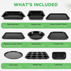 NutriChef 10-Piece Non-Stick Baking Set – Heavy-Duty Carbon Steel Bakeware Set w/ Cookie Sheets, Muffin Pan, Roasting Pan, Cake Pan, Baking Tray, Pizza Pan – Effortless Food Release & Easy Cleanup