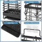 Utensil Holder, Stainless Steel Utensil Drying Rack with Drain Tray, Kitchen Counter Drainer Basket Silverware Cutlery Flatware Holder Forks, Knives, Spoons, Chopsticks Organizer (Black)