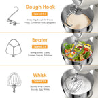 ZACME Mixers Kitchen Electric Stand Mixer 5.5QT 600W, Aluminum die casting and Gears, Dual Cooling System, Low Noise, DC Motor, LED Display and Timing Function, Tilt-head Metal Food Mixer, White