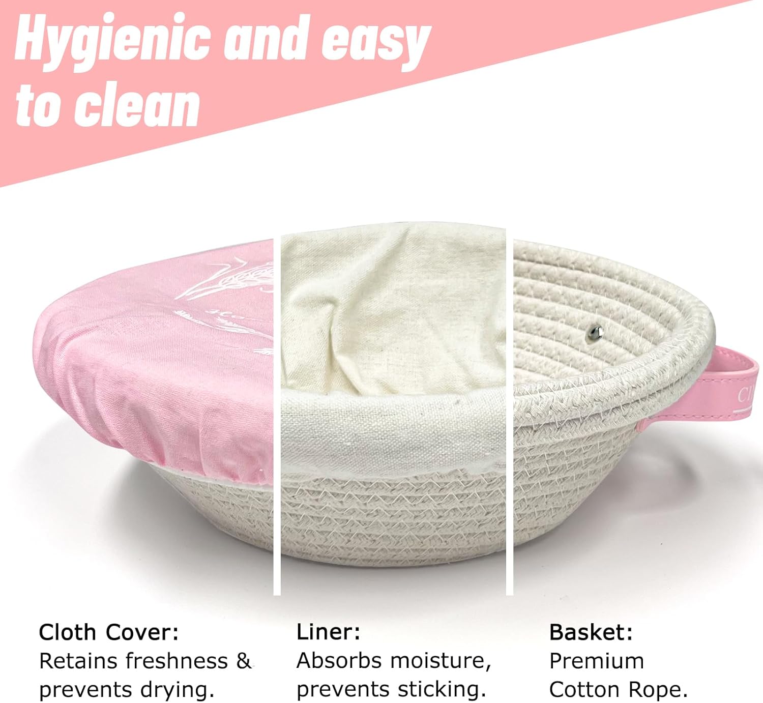 Bread Proofing Basket, 2 Set, Oval & Round Baskets with Cloth Liners & Pink Covers - Artisan Sourdough Baking Supplies, Decorative Baking Tools for Kitchen & Gift for Baker