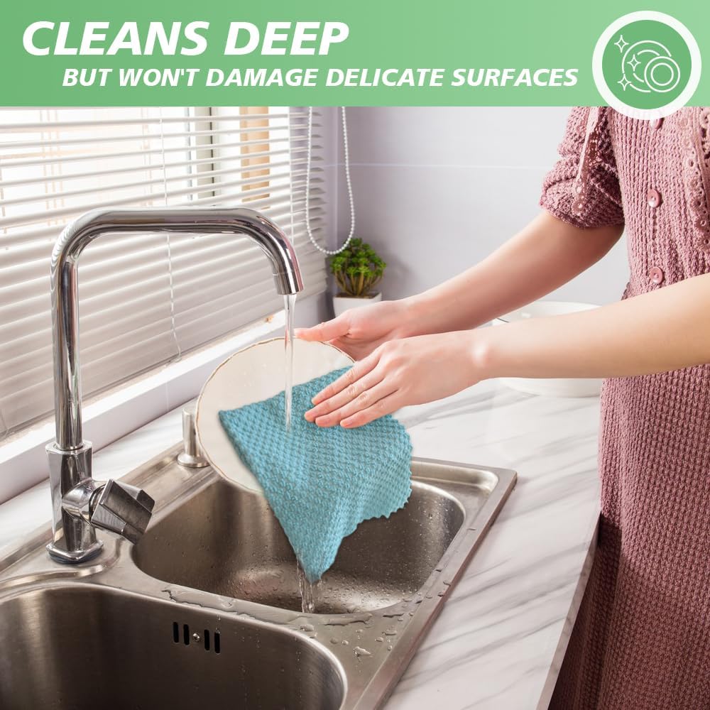 SINLAND Microfiber Dish Cloth for Washing Dishes Rags Best Kitchen Washcloth Cleaning Cloths with Poly Scour Side Popcorn Texture 5 Color Assorted 12Inchx12Inch 20 Pack