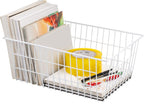 Redrubbit Wire Storage Baskets, Large Farmhouse Metal Freezer Basket Storage Organizer Bins with Handles for Kitchen Cabinets, Pantry, Closets, Bedrooms, Bathrooms, Set of 2, White