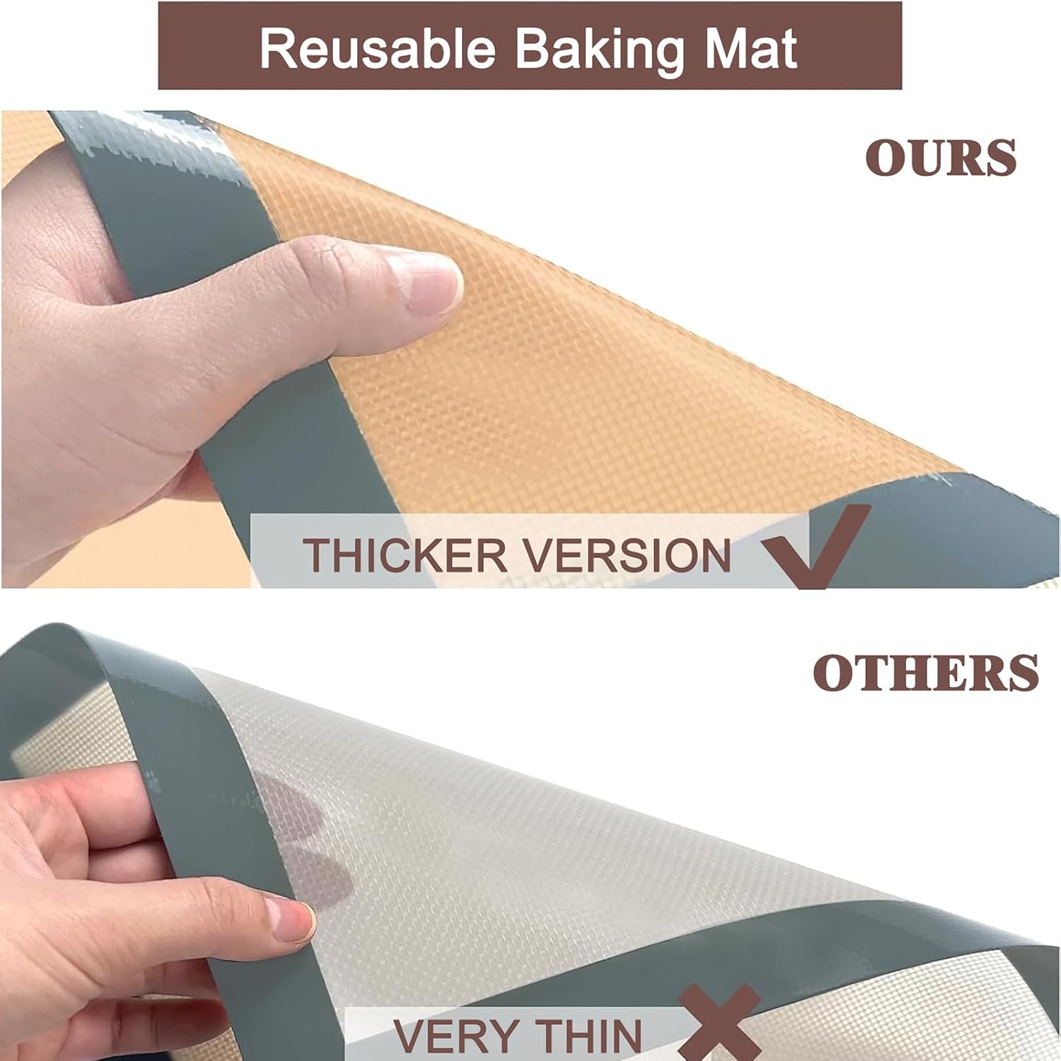 Inmorven 2-Pack Non-Stick Silicone Baking Mat, Food Safe Non Slip Heat Reusable Silicone Liner Sheet for Baking Cookies Pastries Bread Rolling Dough Oven Tray