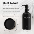 Black Glass Dish Soap Dispenser for Kitchen Sink by Brighter Barns - Modern Kitchen Soap Dispenser Set with Tray and Stainless Steel Pump - Modern Decor for Vacation Rental, Restaurants, Gifts (Black)