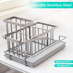 HapiRm Sink Caddy Sponge Holder - Kitchen Sink Organizer with Instant Drying Stone and Brush Holder, Stainless Steel Sponge Caddy for Kitchen Countertop - Brushed Nickel