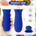 Patelai 2pcs Silicone Handle Cover for Cast Iron Skillet Kitchen Silicone Handles for Pots and Pans Non-Slip Pot Holder Sleeve for Fry Pan Griddles Metal Aluminum Cookware(Blue)