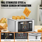 whall 4 Slice Touch Screen Toaster, Stainless Steel Toasters Digital Timer, Dual Control Panel Toasters，6 Shade Settings＆6 Bread Types, Smart Wide Slots, Bagel, Cancel, Defrost,White
