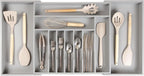 KitchenEdge Premium Silverware, Flatware and Utensil Organizer for Kitchen Drawers, Food-Safe Contract Grade, Expandable from 18 to 33 In, Gray Bamboo