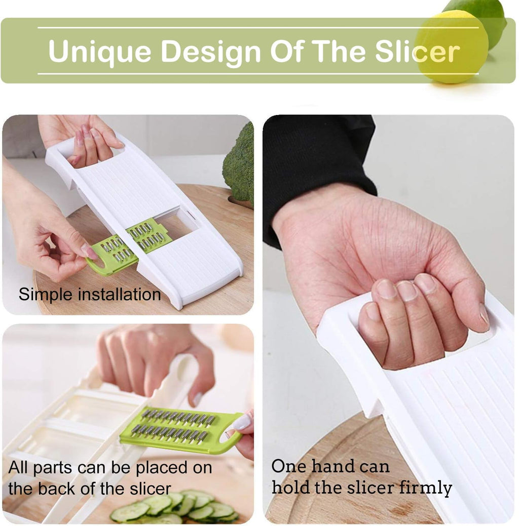 5 in 1 Mandoline Slicer Vegetable Slicer Mandolin Multi Blade Potato Veggie Slicer Vegetable Cutter Julienne Shredder Potato Slicer Green
