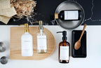 Emerson Essentials Soap Dispenser, Hands and Dishes Bottles, Kitchen Set, Glass Boyylrd with Pump and Labels,16 Ounces, 2-Pack