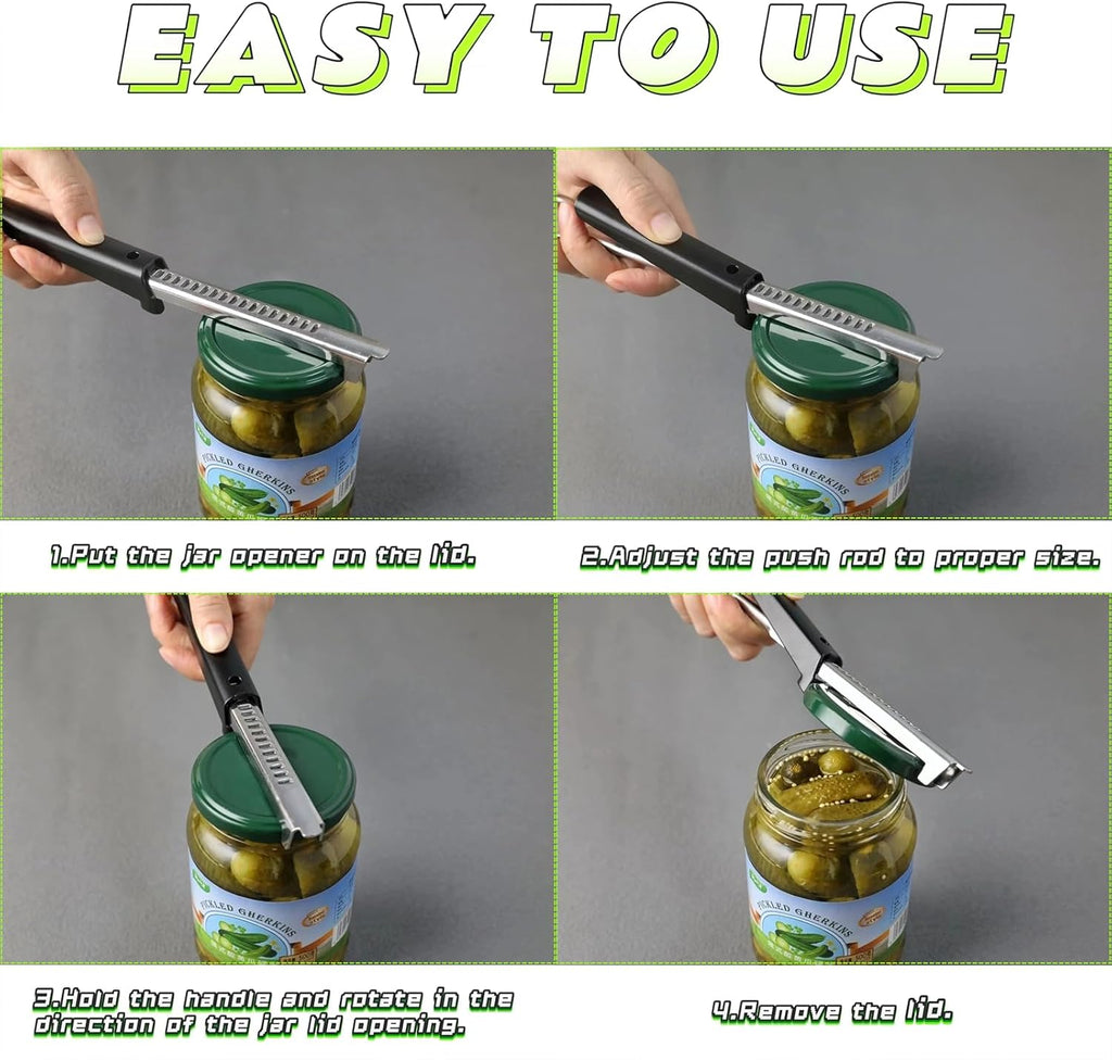 Jar Opener - 2 in 1 Adjustable Stainless Steel Jar Opener for Seniors with Arthritis - Lid Opener and Bottle Opener set with Jar Opener Gripper Pad