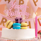 1 PCS Happy Birthday Cake Topper, 5.1 x 6.5 Inches Acrylic Cake Topper, Elegant Pink Happy Birthday Cake Sign, Birthday Cake Decorations for Adult, Kids, DIY Dessert Supplies