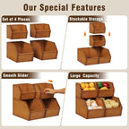2 Set Bamboo Pantry Storage Bins Wood Stackable Baskets Potato and Onion Storage Bins Fruits Vegetable Bread Organization for Kitchen Counter