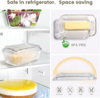 Wide Glass Butter Dish with Two Stick Butter for Countertop,Crystal Butter Container with Cover for Counter,Butter Tray Holder for Refrigerator,Large Glass Butter Keeper