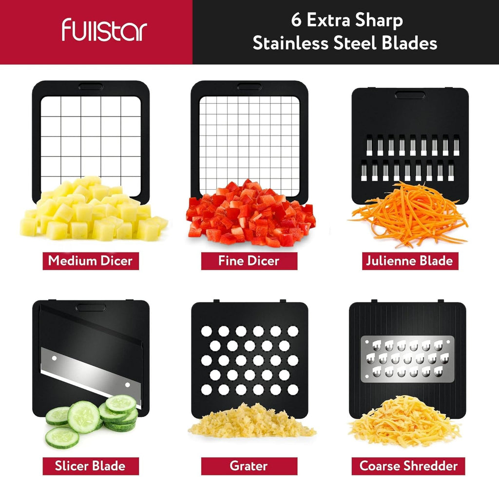 Fullstar Mandoline Slicer for Kitchen - Vegetable Chopper, Onion Potato Food Veggie Fruit Slicer and Cutter with Container, Kitchen Gadgets & Accessories, Home Essentials (6-in-1, White/Black)
