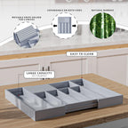 Large Utensil Drawer Organizer with Divider - Removable Kitchen Knife Holder Bamboo Adjustable Flatware Organizer for Drawer W12.8-20.2" x L16 x H2 (Grey)