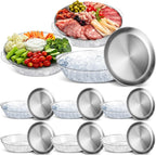 Baderke 9 Set 11.8" Chilled Serving Tray for Parties with Compartments Ice Chilled Party Platter Charcuterie Serving Board Cold Dish Dip for Fruit Seafood Vegetable Shrimp Cocktail (Natural)
