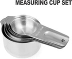 13-piece Measuring Cups and Spoons Set, 18/8 Stainless Steel Heavy Duty Ergonomic Handle with Ring Connector, Silver
