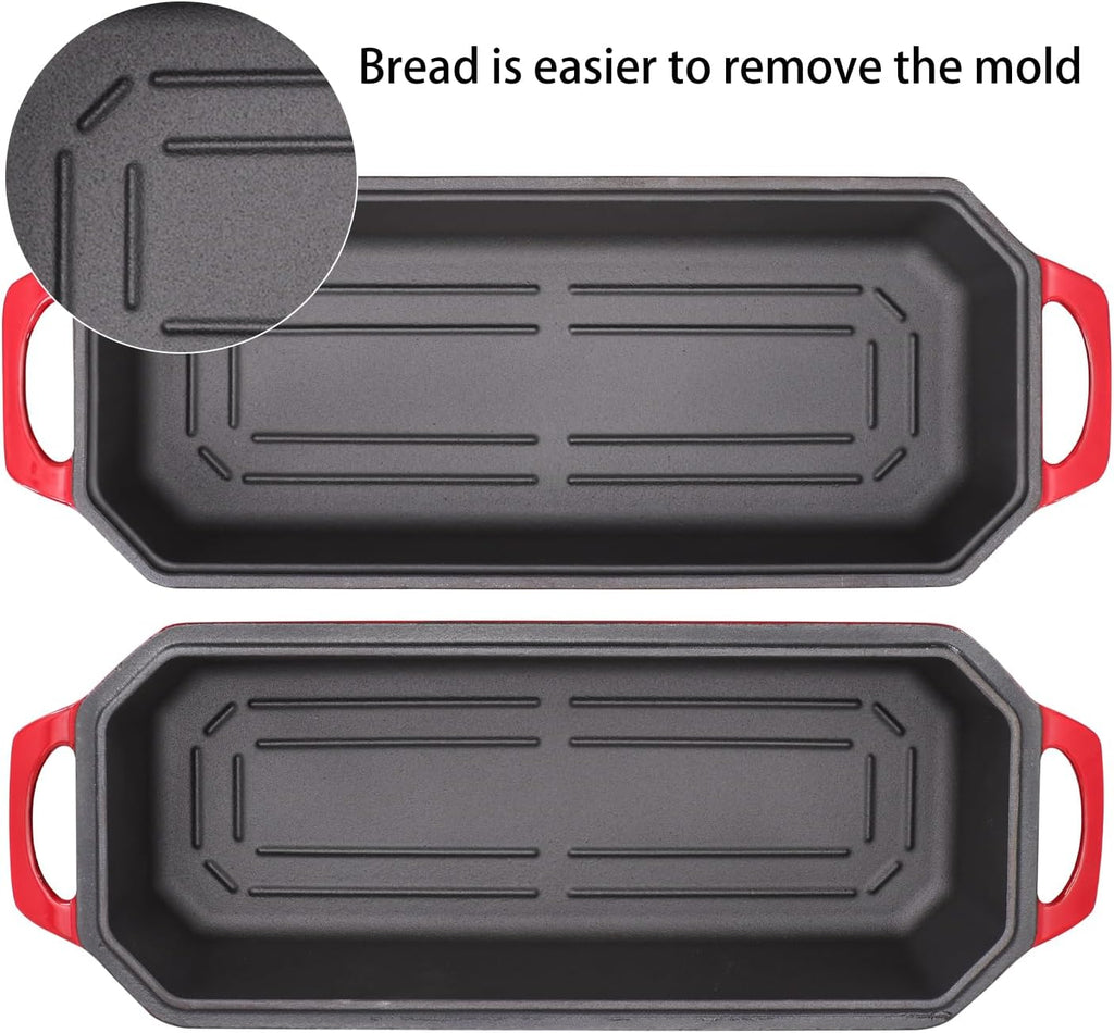 Bread Pan Cast Iron Loaf Pan with Lid Bread Loaf Pan 13x5 Inch Enameled Cast Iron Sourdough Bread Pan,Red