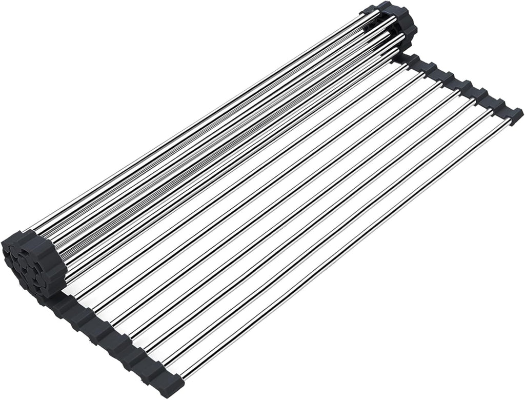 Searik Dish Drying Rack Roll Up Sink Drying Rack, Over The Sink Dish Rack Multi-Use Stainless Steel Dish Drainers Heat Resistant Mat for Drying Draining Trivet (17.7"x13.8")