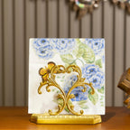 1 Gold Napkin Holder and 50 PCS Hydrangea Paper Napkins,Brass Napkin Holder,Classic combination and matching,Modern Dining Table Decor, Home Decor