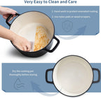 Velaze 6 QT Enameled Cast Iron Dutch Oven, Dual Handles Dutch Oven Pot with Lid,Heavy-Duty Non-stick Round Dutch Oven for Bread Baking, Stewing, Roasting, Good Sealing for All Heat Source (BLACK)