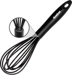 Anaeat 8.5" Silicone Balloon Whisk, Perfect for Non-Stick Cookware, Milk and Egg Beater Blender, Heat Resistant Kitchen Whisks for Whisking, Cooking, Baking, Beating, Frothing & Stirring (Black)